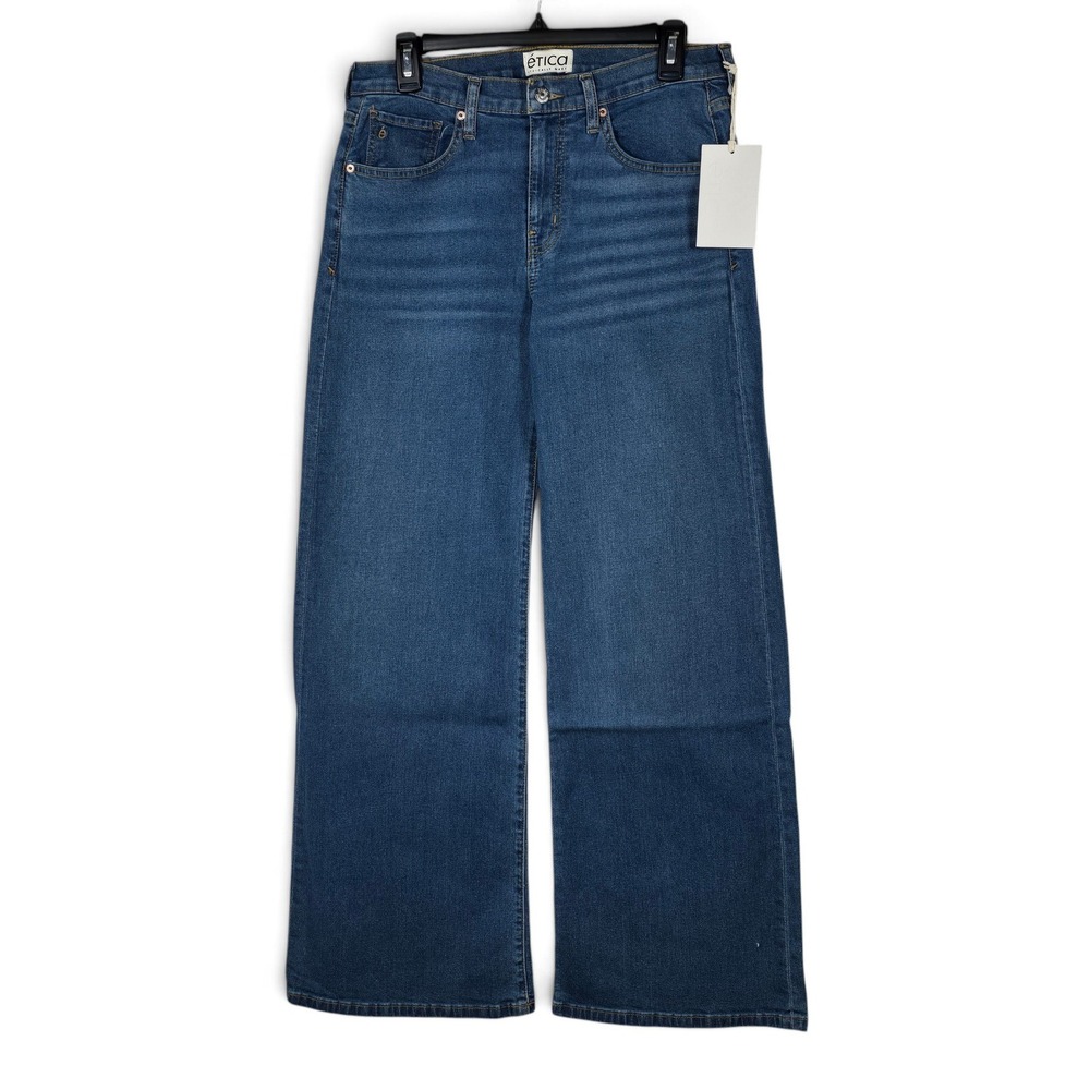 Etica Jeans Womens 29 Romi French Wide Leg Flare Tide Blue Denim High Rise NEW